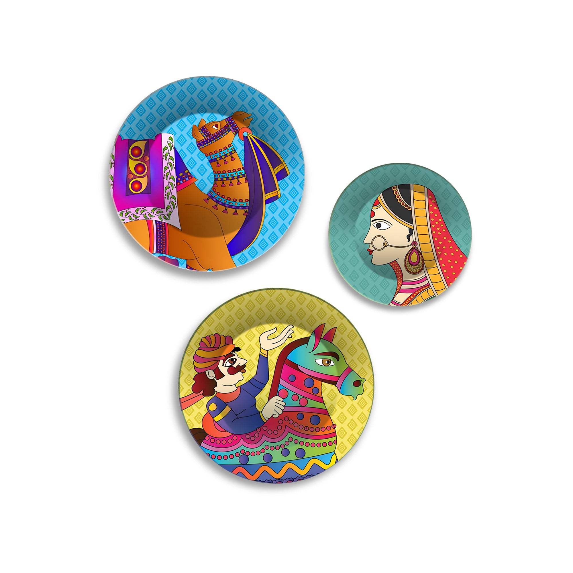 Marwari Cultural Rajasthani Caravan Premium Wall Plates Painting Set of 3