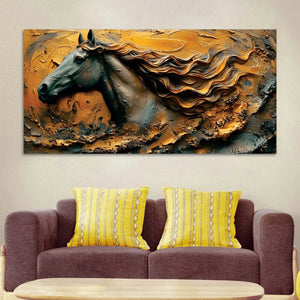 Masculine Royal Black Horse with Flowing Golden Mane Canvas Wall Painting