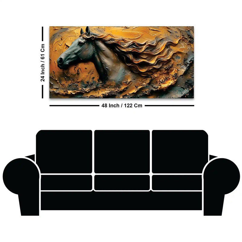 Masculine Royal Black Horse with Flowing Golden Mane Canvas Wall Painting