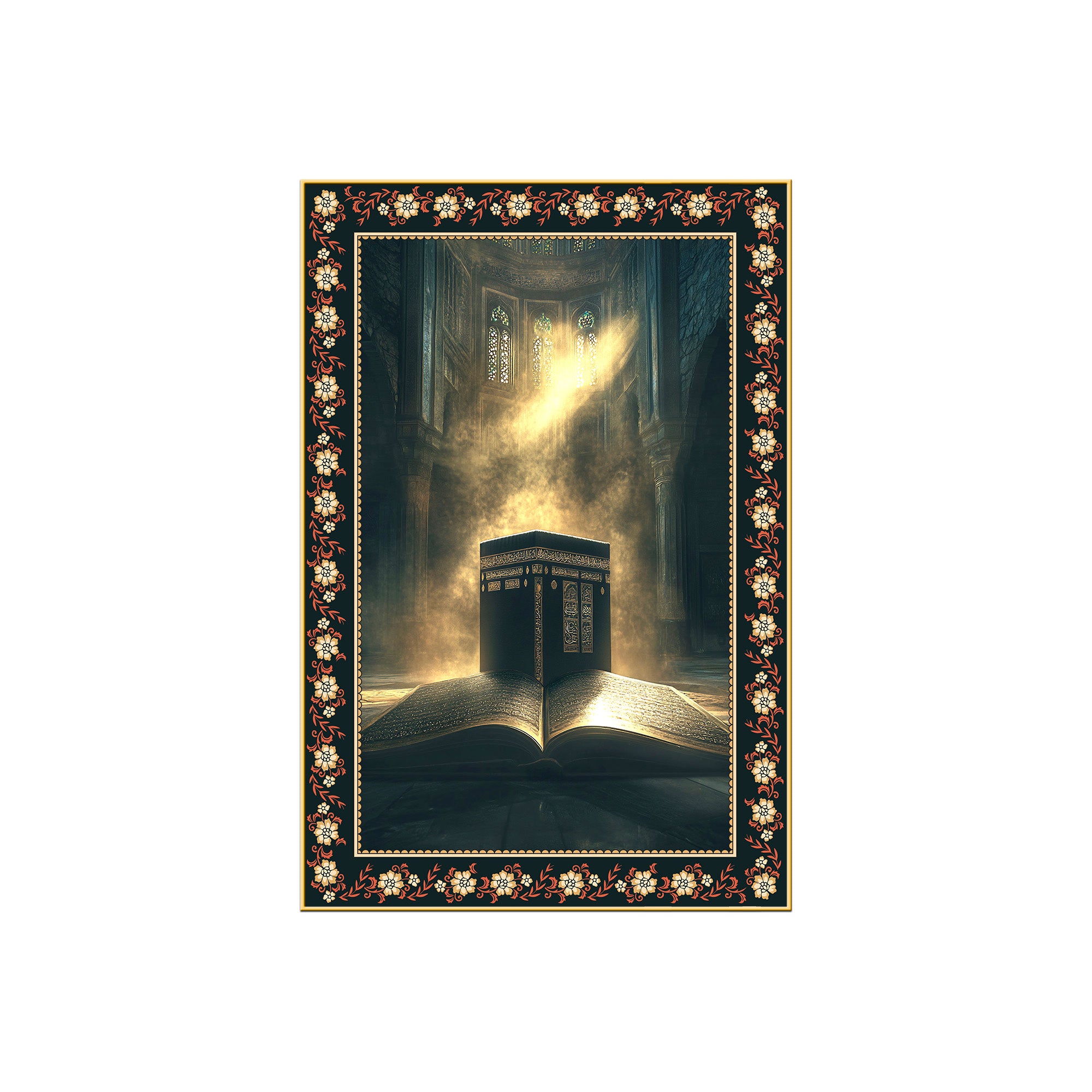 Mecca Holy Mosque Islamic Floral Border Vertical Wall Painting