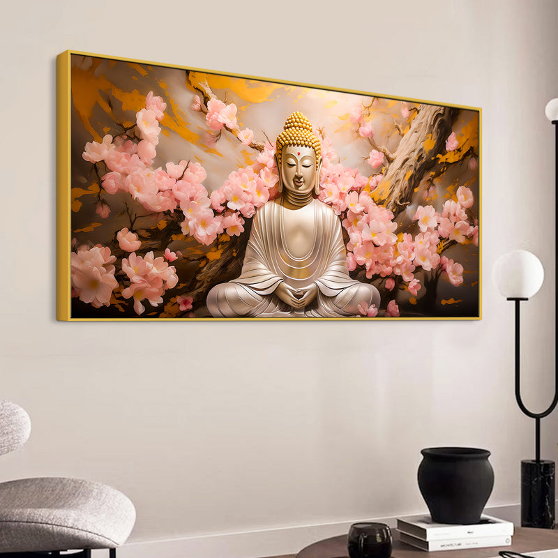 Meditating Buddha Floral Wall Painting for Home & Office Décor