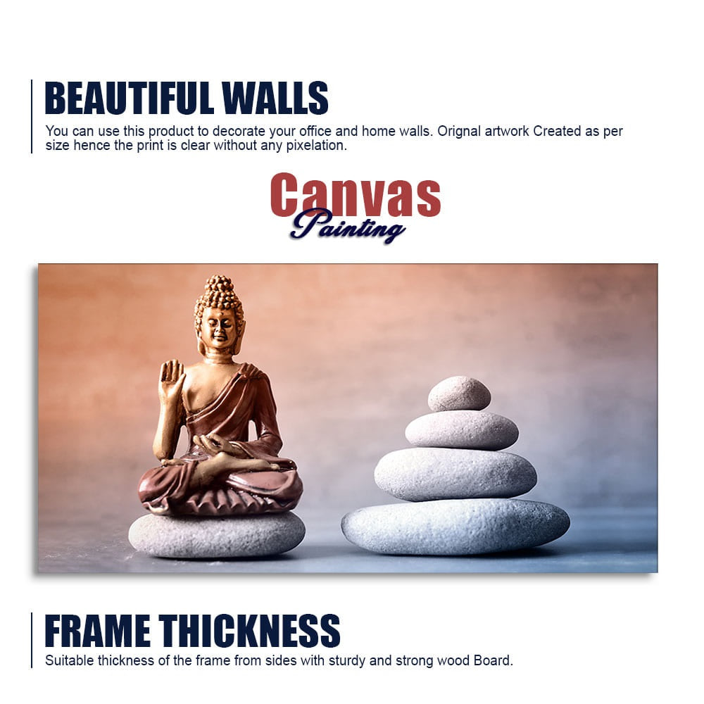 Meditating Buddha is Sitting with Balance Stones Canvas Wall Painting