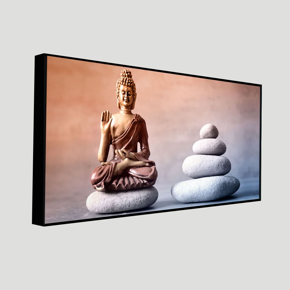 Meditating Buddha is Sitting with Balance Stones Canvas Wall Painting