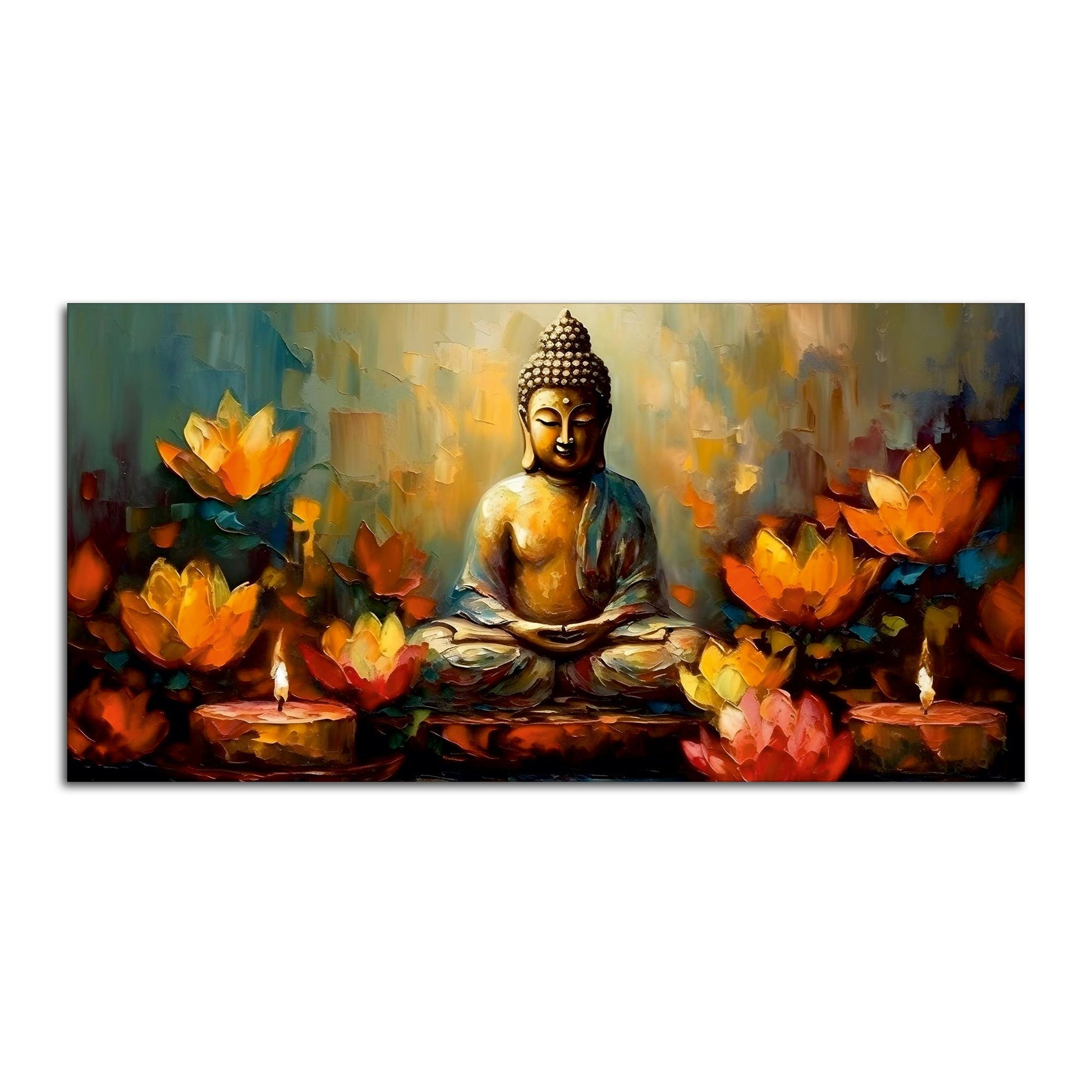 Meditating Buddha Statue with Lotus Flower Canvas Wall Painting