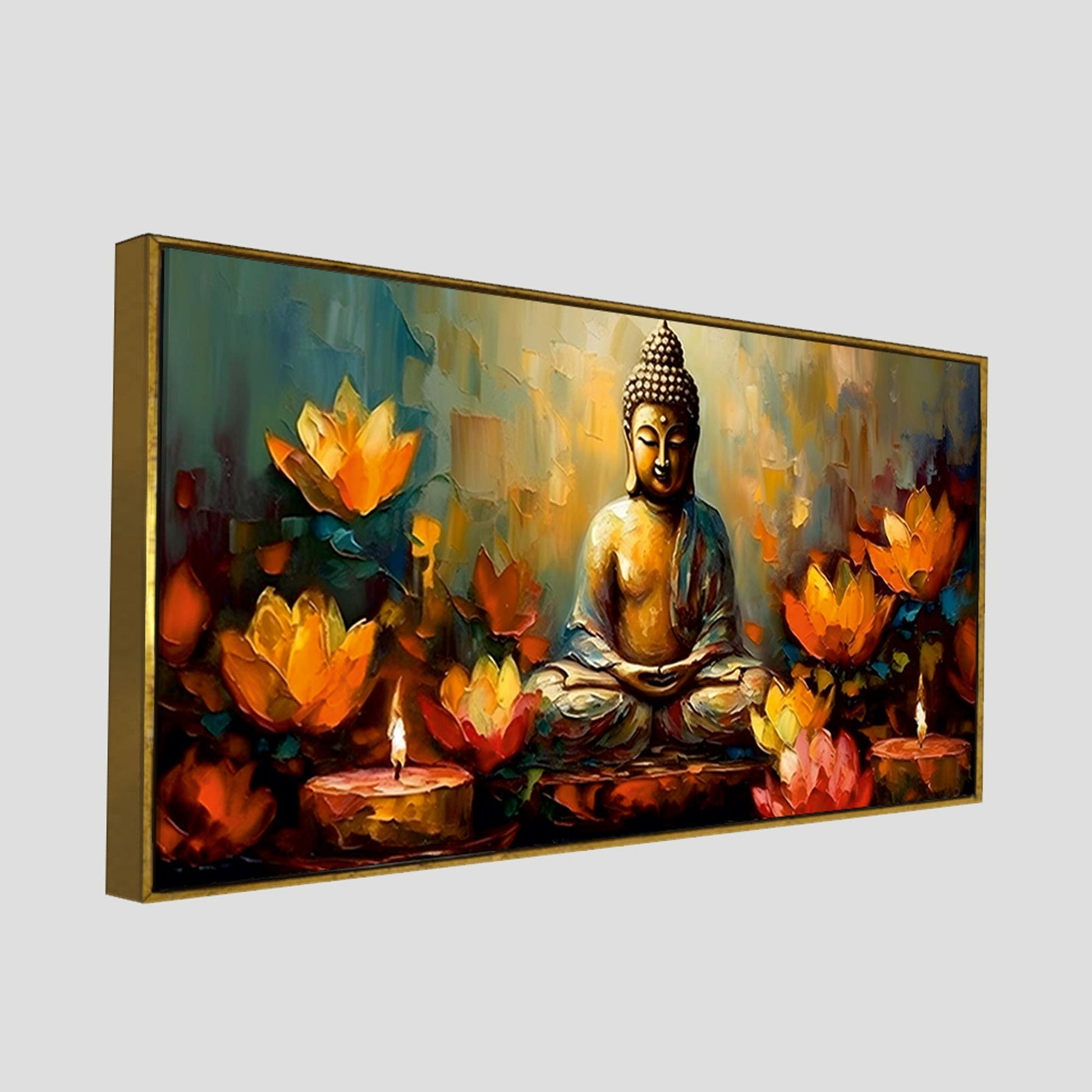 Meditating Buddha Statue with Lotus Flower Canvas Wall Painting