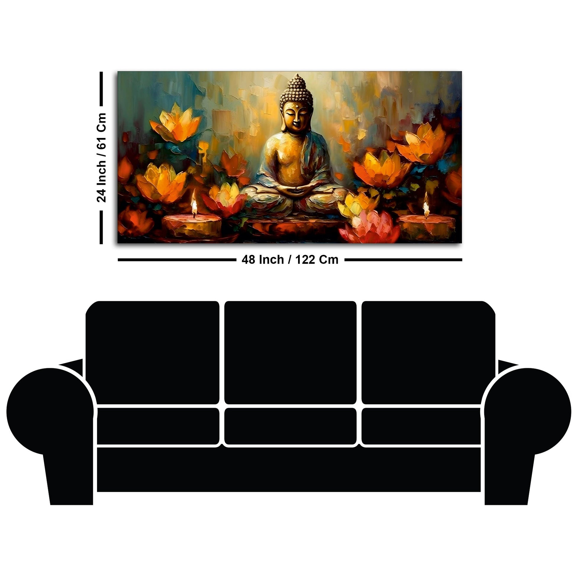 Meditating Buddha Statue with Lotus Flower Canvas Wall Painting