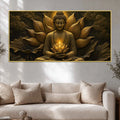 Meditating Buddha with Glowing Lotus Metallic Look 3D Canvas Wall Painting