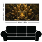Meditating Buddha with Glowing Lotus Metallic Look 3D Canvas Wall Painting