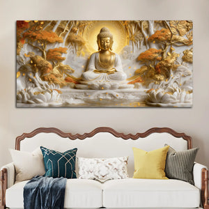 Meditating Buddha with Golden Aura 3D Canvas Wall Painting