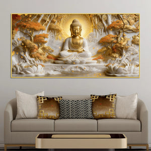 Meditating Buddha with Golden Aura 3D Canvas Wall Painting