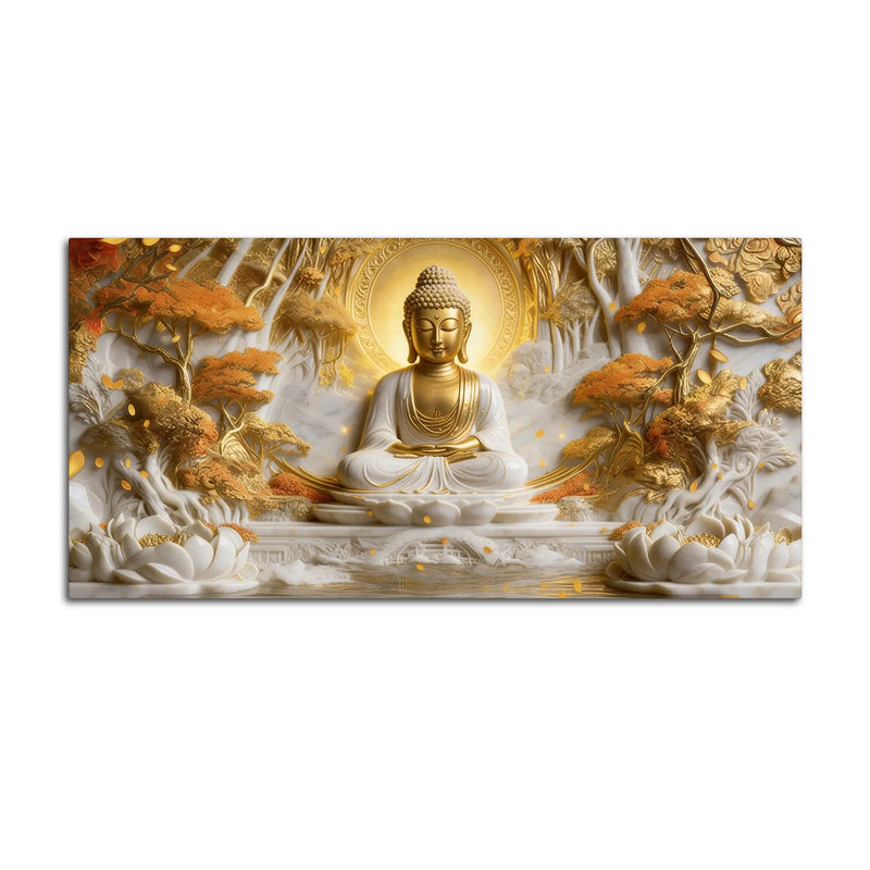 Meditating Buddha with Golden Aura 3D Canvas Wall Painting