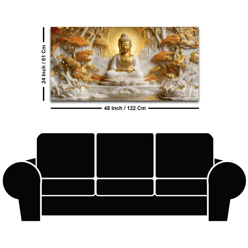 Meditating Buddha with Golden Aura 3D Canvas Wall Painting