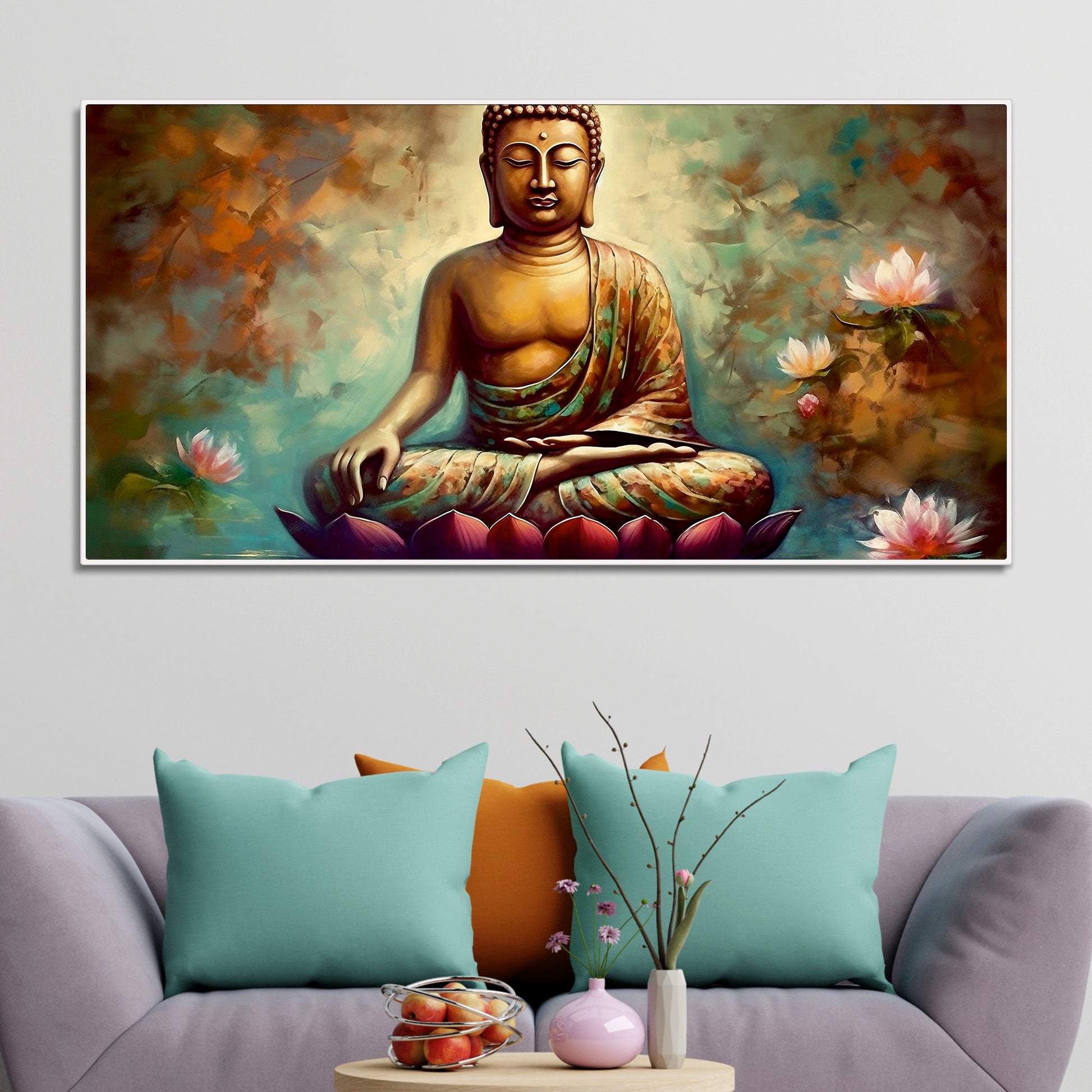 Meditating Gautam Buddha Statue Canvas Wall Painiting