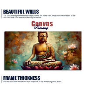 Meditating Gautam Buddha Statue Canvas Wall Painiting