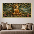 Meditating Lord Buddha Under Bodhi Tree 3D Bas-Relief Type Canvas Wall Painting