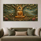 Meditating Lord Buddha Under Bodhi Tree 3D Bas-Relief Type Canvas Wall Painting