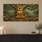 Meditating Lord Buddha Under Bodhi Tree 3D Bas-Relief Type Canvas Wall Painting