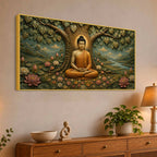 Meditating Lord Buddha Under Bodhi Tree 3D Bas-Relief Type Canvas Wall Painting