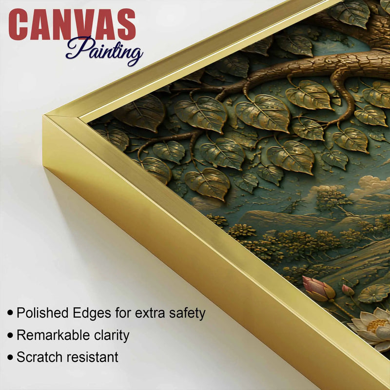 Meditating Lord Buddha Under Bodhi Tree 3D Bas-Relief Type Canvas Wall Painting