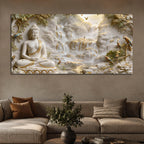 Meditating Lord Buddha with Birds & Waterfall 3D Canvas Wall Painting