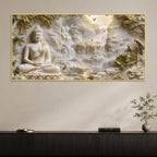 Meditating Lord Buddha with Birds & Waterfall 3D Canvas Wall Painting