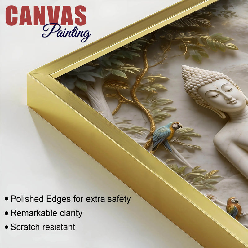 Meditating Lord Buddha with Birds & Waterfall 3D Canvas Wall Painting