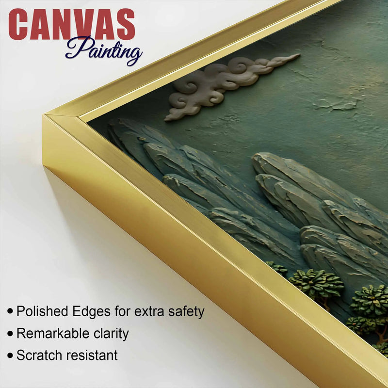 Meditating Lord Buddha with Golden Lotus in Hand 3D Bas-Relief Type Canvas Wall Painting