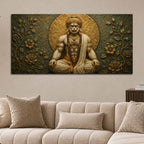 Meditating Lord Hanuman Ji 3D Bas-Relief Type Canvas Wall Painting
