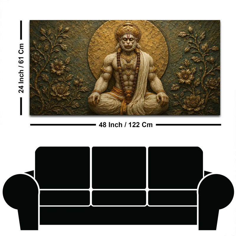 Meditating Lord Hanuman Ji 3D Bas-Relief Type Canvas Wall Painting