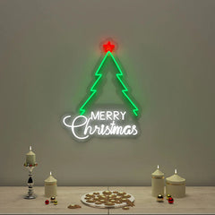 Merry Christmas Text with Tree Neon LED Light