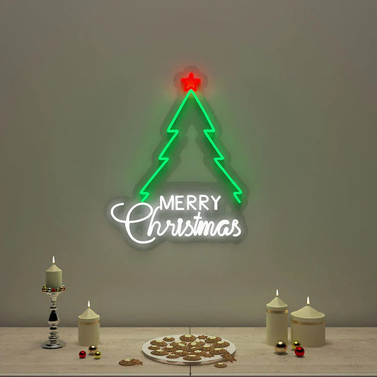 Merry Christmas Text with Tree Neon LED Light