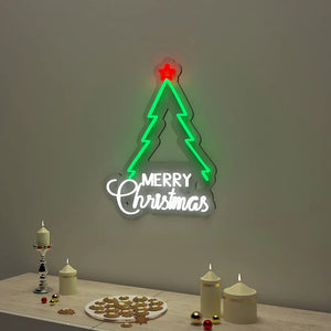 Merry Christmas Text with Tree Neon LED Light