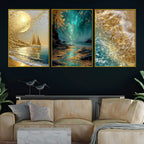 mesmerizing-golden-moon-gleaming-ocean-landscape-floating-frame-crystal-wall-painting-set-of-3
