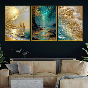 mesmerizing-golden-moon-gleaming-ocean-landscape-floating-frame-crystal-wall-painting-set-of-3