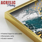 Mesmerizing Teal and Gold Ocean Abstract Acrylic Floating Wall Painting Set of 2