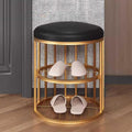 Metal Frame Shoe Bench Rack with Black Padded Seat