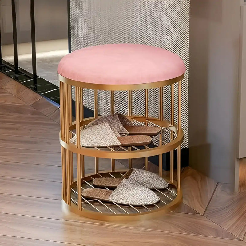 metal-frame-shoe-bench-rack-with-pink-padded-seat