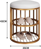 Metal Frame Shoe Bench Rack with White Padded Seat