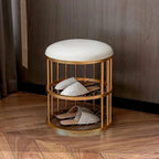 Metal Frame Shoe Bench Rack with White Padded Seat