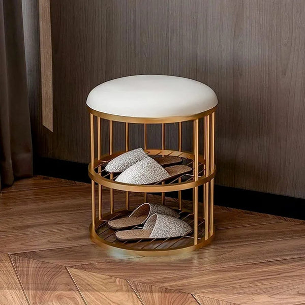 Metal Frame Shoe Bench Rack with White Padded Seat