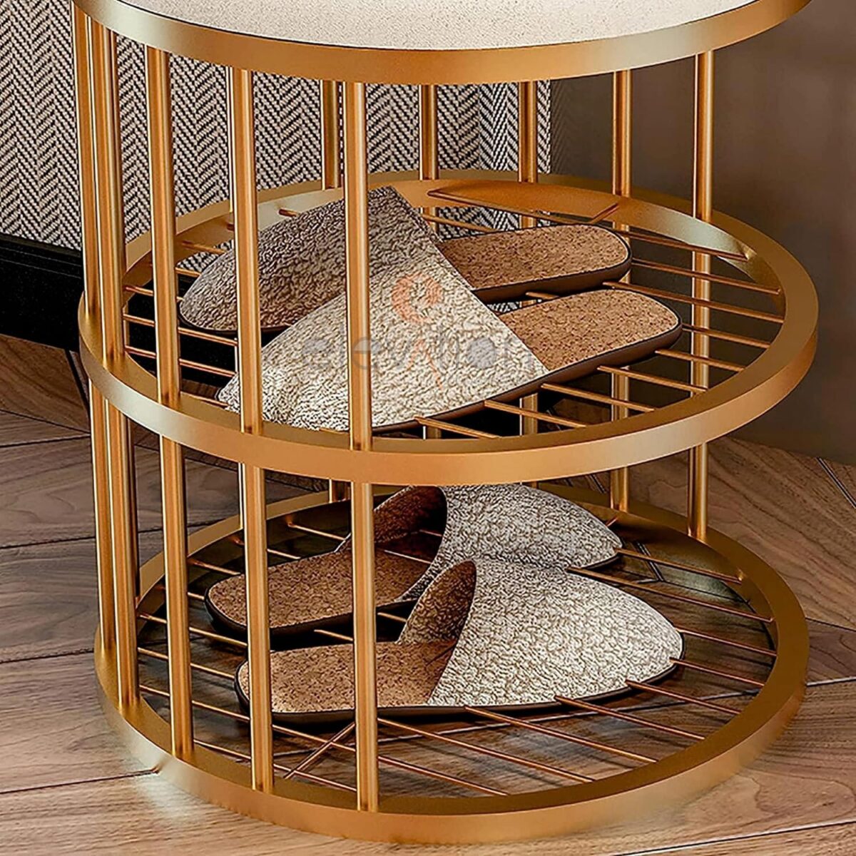 Metal Frame Shoe Bench Rack with White Padded Seat