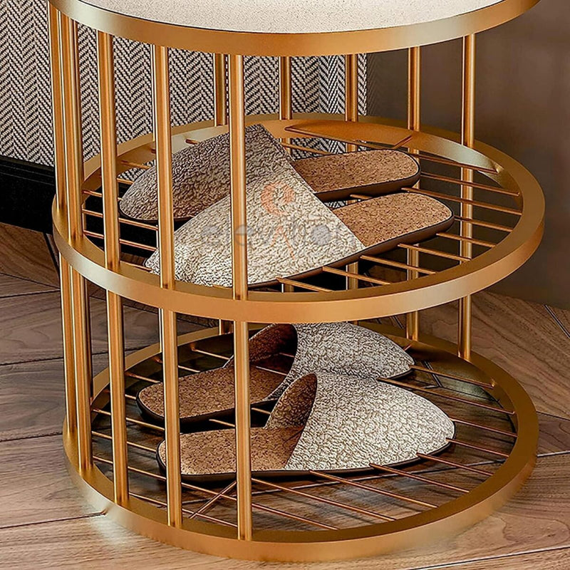 Metal Frame Shoe Bench Rack with White Padded Seat