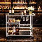 Metallic Minimalist Frame Design Bar Cart Trolley with Glass Shelves
