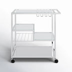 Metallic Minimalist Frame Design Bar Cart Trolley with Glass Shelves
