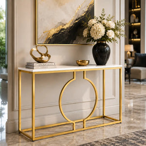 Metallic Ring Console Table with White Marble Table Top
