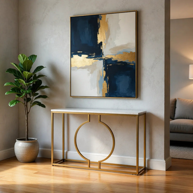 metallic-ring-console-table-with-white-marble-table-top