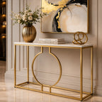 Metallic Ring Console Table with White Marble Table Top