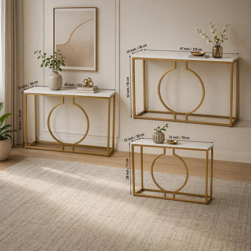 metallic-ring-console-table-with-white-marble-table-top