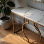 metallic-ring-console-table-with-white-marble-table-top