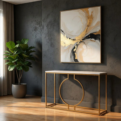 metallic-ring-console-table-with-white-marble-table-top